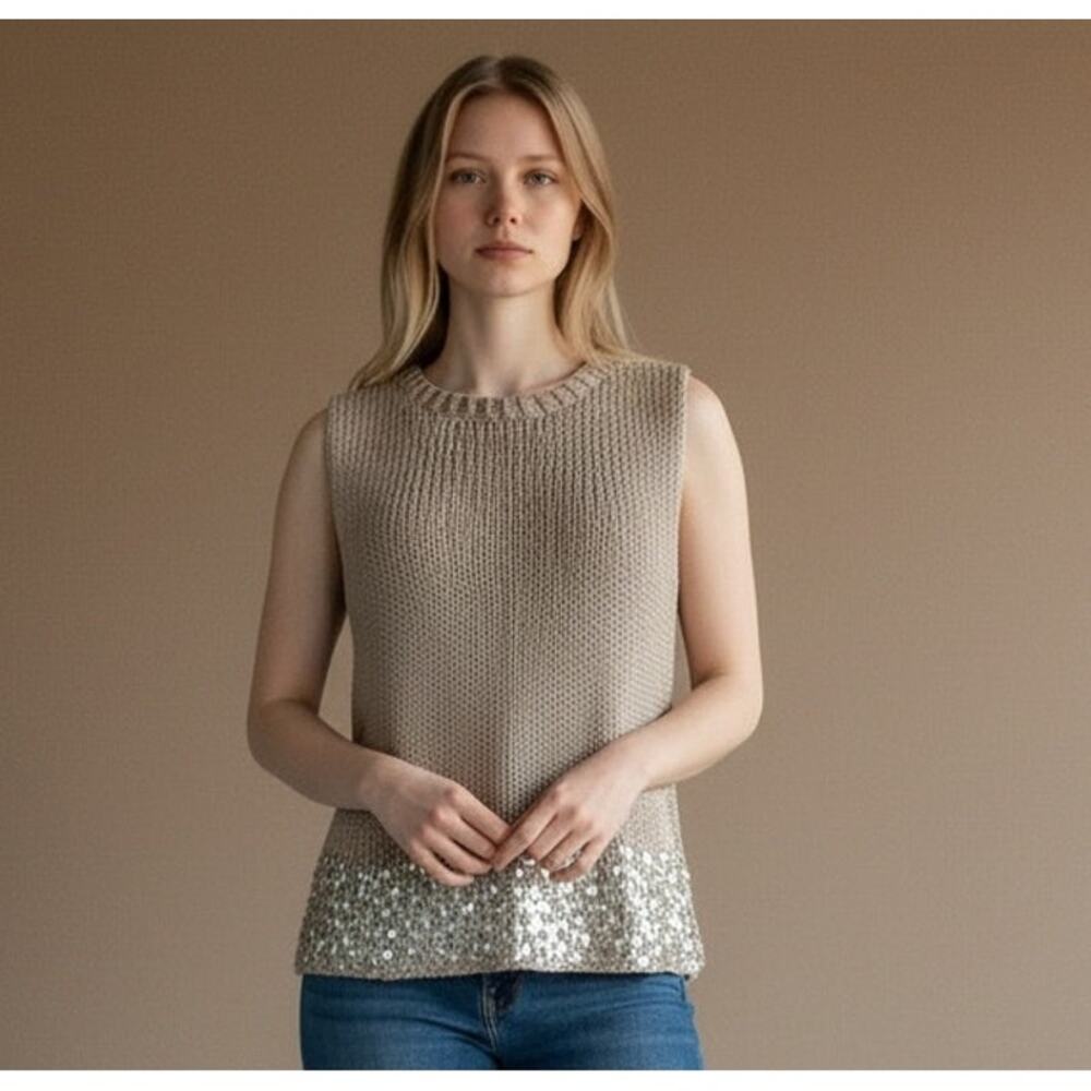 Tristano Onofri Collezione Italy 100% Cotton Sequin Hem Knit Tank Top Size Small